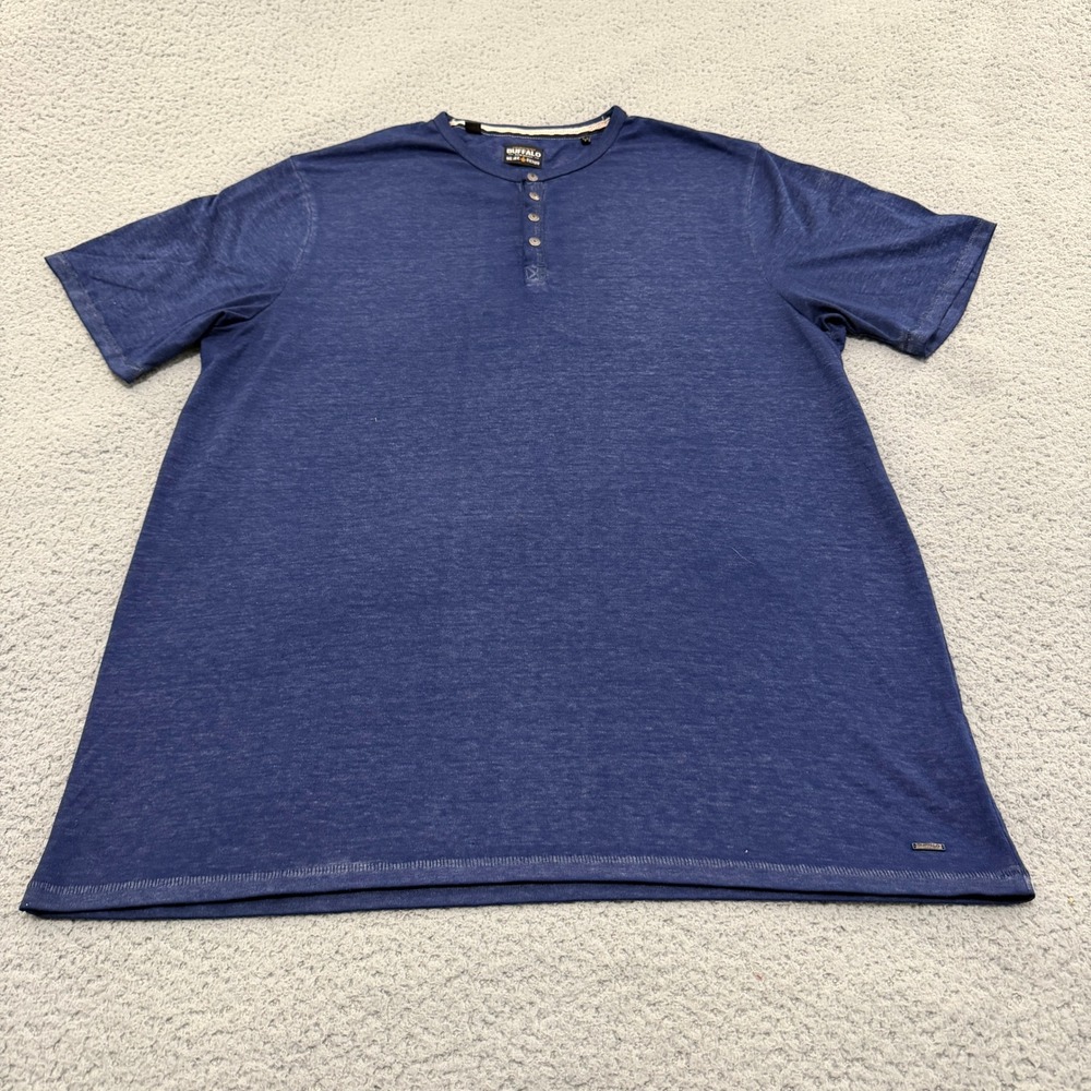 Buffalo David Bitton Henley Shirt Mens XL Blue Heathered Short Sleeve